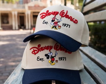 Disney World Hat with Mickey and Minnie, Disney 1971 Baseball Cap, Retro Embroidered Disney Hat Gift for Park Trips & Fans, Magical Park Hat