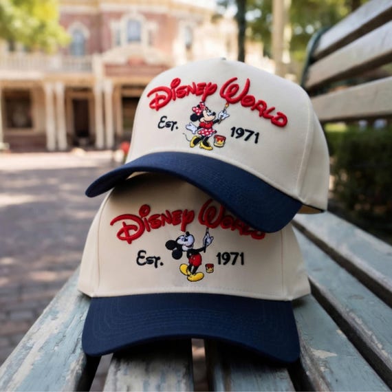 Disney World Hat with Mickey and Minnie, Disney 1971 Baseball Cap, Retro Embroidered Disney Hat Gift for Park Trips & Fans, Magical Park Hat