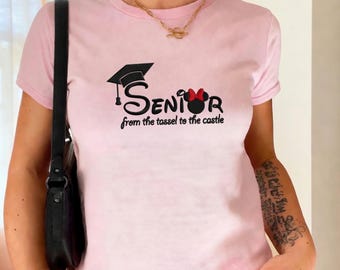 Embroidered Senior Shirt Class of 2026 Disney Inspired Graduation Baby Tee Tassel to Castle Cute Grad Top Gift