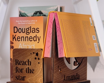 The Gift Every Book Lover Keeps Forever – Personalized Wooden Book Holder, Custom Name Book Display, Aesthetic Shelf Decor, Reader Gift Idea