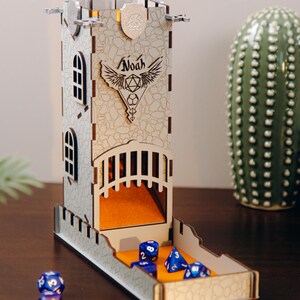 Personalized Dice Tower With Tray. DnD Gifts For Him. Wooden Dungeons and Dragons Tower.