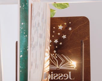 Personalized Wooden Bookends, Custom Engraved Book Ends, Unique Book Lover Gift, Gift for Mom, Mothers Day Gift