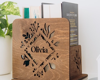 Personalized Book Holder Stand, Wooden Book Nook, Nightstand Organizer, Mothers Day Gift, Gift for Mom / Nana