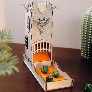 Name Engraved Dice Tower With Tray. DnD Gifts For Him. Wooden Dungeons and Dragons Tower Personalized. Game Board Accessories.