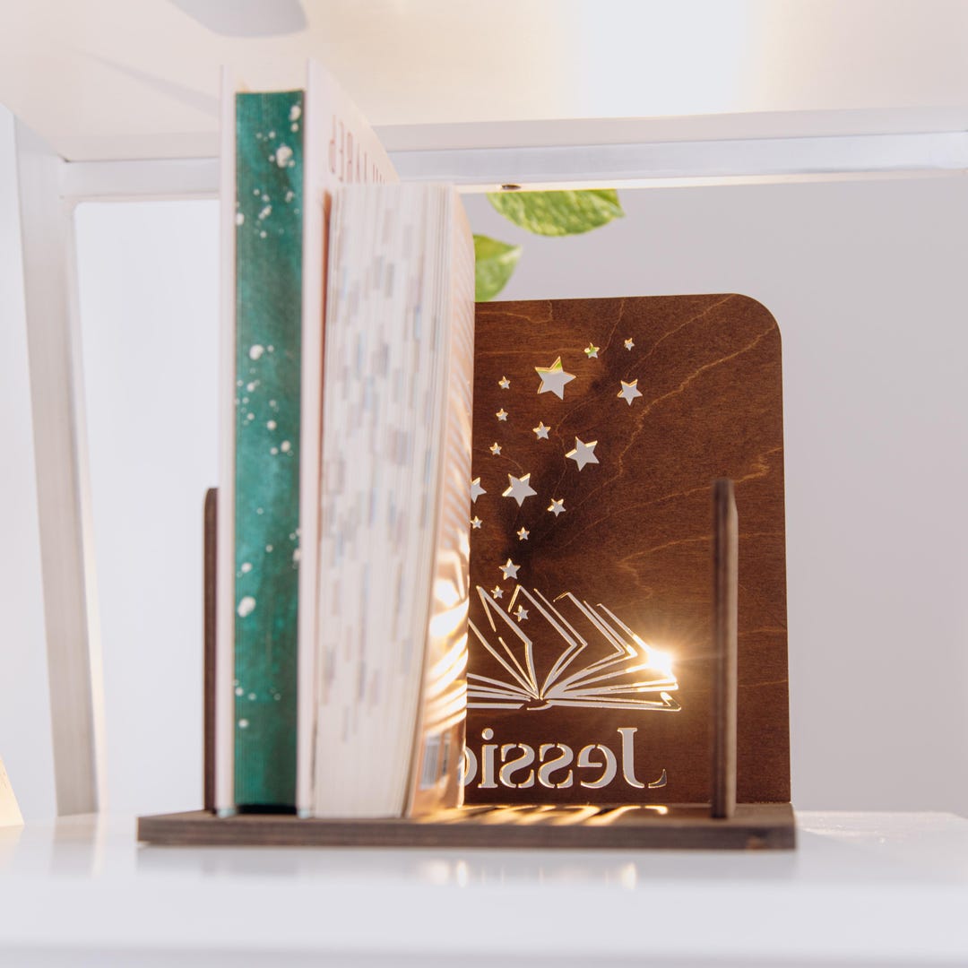 Personalized Wooden Bookends, Custom Engraved Book Ends, Unique Book ...