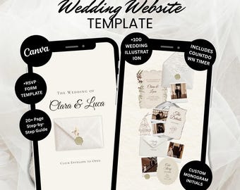 Vintage Romantic Wedding Website Template, Burgundy Ivory Gold, Canva (Digital Download)