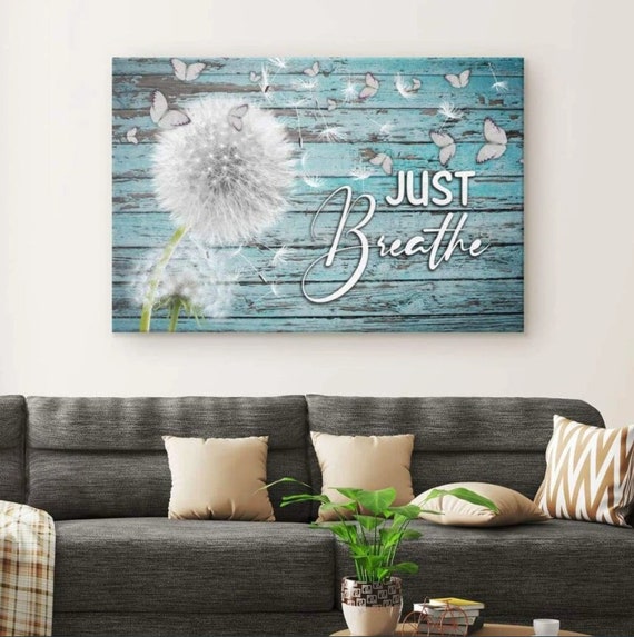 Just Breathe Canvas Wall Art Dandelion Butterfly Canvas Teal Etsy