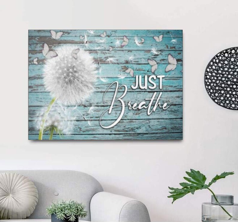 Just Breathe Canvas Wall Art Dandelion Butterfly Canvas Teal Etsy