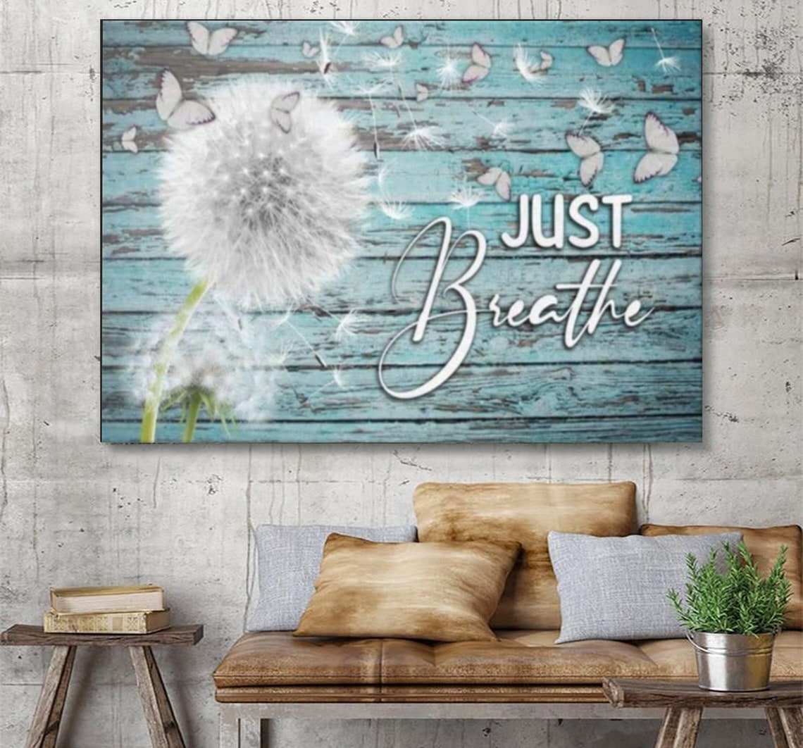 Just Breathe Canvas Wall Art Dandelion Butterfly Canvas Teal Etsy