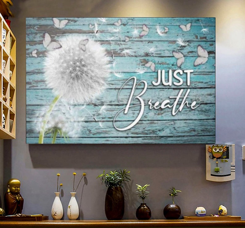 Just Breathe Canvas Wall Art Dandelion Butterfly Canvas Teal Etsy