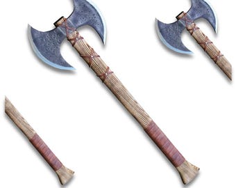Handgeschmiedete Doppelkopf Wikinger Axt: Kohlenstoffstahl, Lederscheide