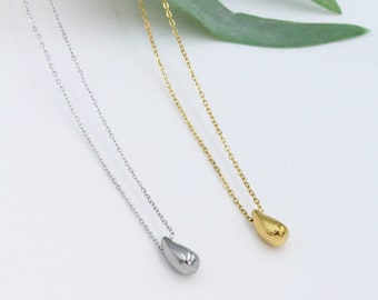 Dainty 18k Gold Raindrop Pendant, Waterproof Silver Tear Drop Jewelry, Minimal Jewelry Gift for Her, Stainless Steel everyday Jewelry