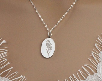 Silver Birth Flower Pendant Necklace in Silver | Select Birth Month | Stainless Sreel