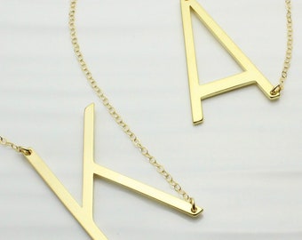 Gold Letter A Necklace, Silver Initial Jewelry, Large Alphabet Pendant, Charm Necklace, Statement Necklace, Gift for Her, Birthday Gift
