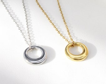 Gold Eternity Circle Ring Charm Necklace, Eternal Love Waterproof Silver Link Pendant, Friendship Necklace, Gift for Her