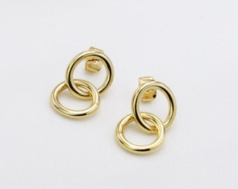 Interlocking Hoop Earrings, Gold Plated Sterling Silver Posts