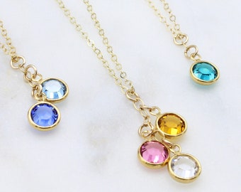 Cascading Family Crystal Birthstone Necklace | 14K Gold Filled, Sterling Silver Chain