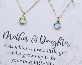 Mother and Daughter Necklace | Crystal Birthstone Pendant Necklace | Birthday Gift for Her | Jewelry Set or Single | Birthstone JAN~DEC