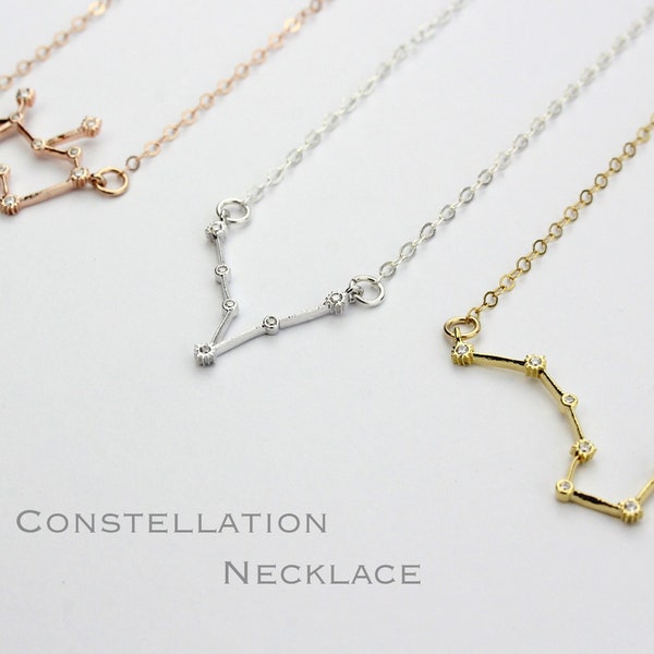 Gold Zodiac Constellation Necklace, Sister Astrology Gift, CZ Diamond Charm necklace, Horoscope Jewelry, Zodiac Pendant, Mom Gift