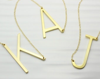 Gold Large Letter Necklace | Silver Initial Necklace | Friend and Sister Gift | Alphabet Statement Necklace | Gift for Her