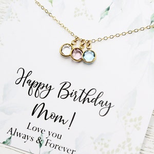 Collier avec pierre de naissance pour mère |  Cadeau d'anniversaire en cristal | Nombreuses cartes postales disponibles | Collier grand-mère personnalisé | Cadeau pour elle