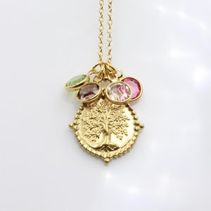 Stammbaum Halskette | Gold Baum Charm Anhänger | Mutter Geburtstagsgeschenk / Großmutter Halskette