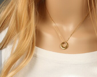 Gold Eternity Circle Ring Charm Necklace, Eternal Love Waterproof Silver Link Pendnt, Friendship Necklace, Gift for Her