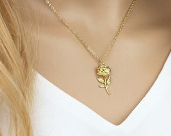 Rose Flower Necklace | Gold Rose Jewelry | Gift for Wife and Mother | Birthday Gift | Wedding Gift