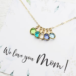 Collier cadeau fête des mères pour maman | Pendentif famille pierre de naissance | Collier grand-mère personnalisé| Pendentif or cristal | Réglable