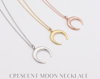 Gold Crescent Moon Necklace | Dainty Minimal Necklace | Silver Pendant| Rose God Horn Necklace | Lunar Jewlery  | Gift for Mom Birthday