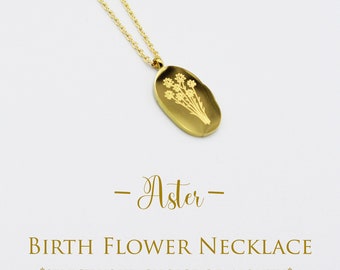 Birth Flower Disc Necklace, Stainless Steel Waterproof Pendant, Water proof Jewelry