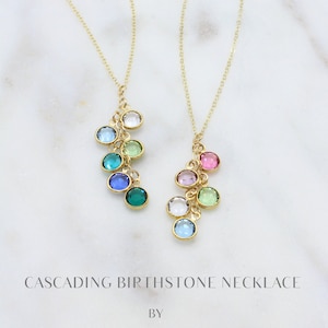 Cascading Birthstone Necklace | Crystal Gift for Mom | Charm Jewelry | Family Tree| 14K Gold Filled Chain | Anniversary Gift | Birthday Gift