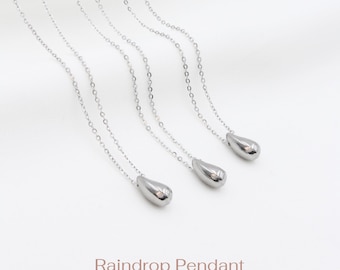 Dainty Silver Teardrop Necklace, Waterproof Stainless Steel Jewelry, Minimalist Small Charm Pendant