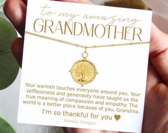 Family Tree Necklace for Grandmother, Christmas Gift for Grandma, Gold Filled Pendant for Nana, Waterproof Jewelry