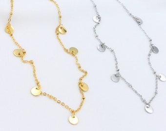 Shiny Multiple Disc Necklace| Waterproof Silver Jewelry | Beaded Chain | Birthday Gift for Her | Gold Available