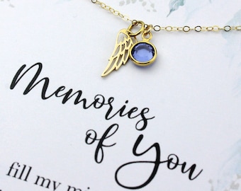 Angel Wing Charm Gold Filled Necklace | lost loved one Jewelry gift | Miscarriage Necklace | Child Baby Loss Gift | Birthstone May June July