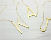Sideways Large Letter Necklace Big Initial Necklace Oversized Initial Necklace With 14K Gold Filled or Sterling Silver Chain