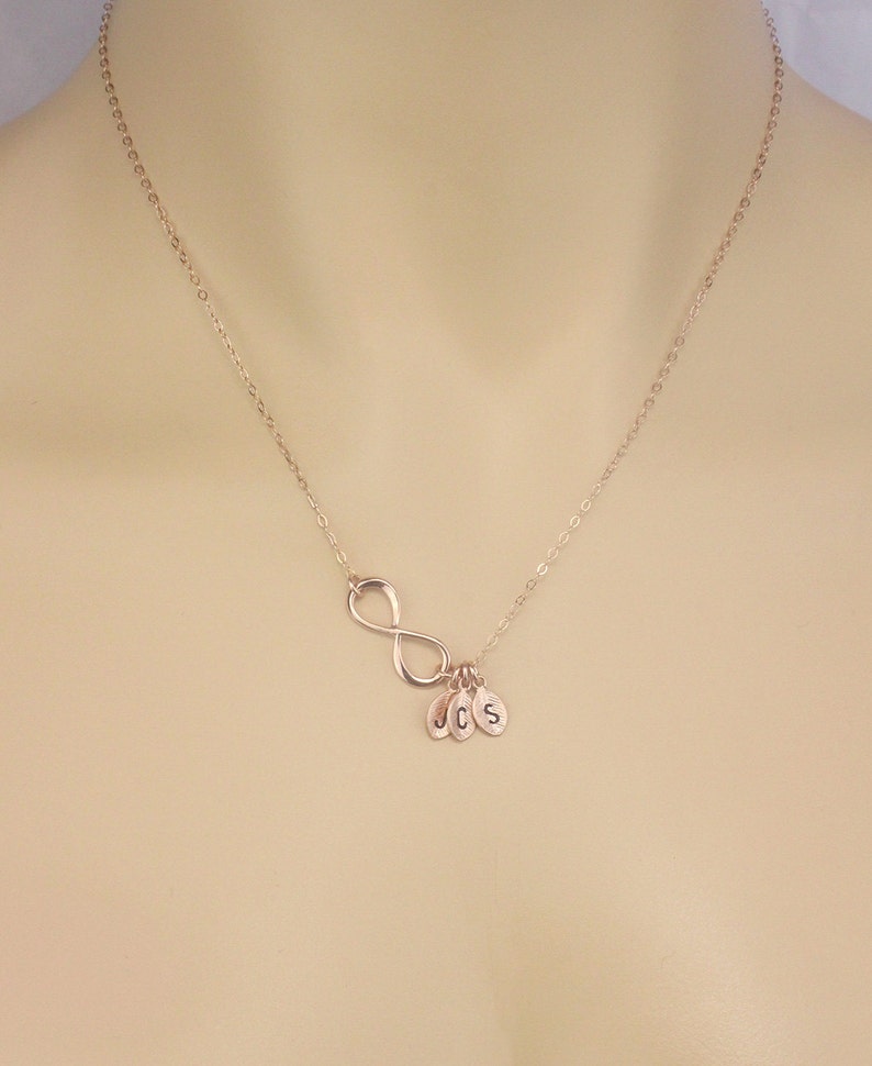 Personalized Rose Gold Infinity Necklace Initial Charm Etsy