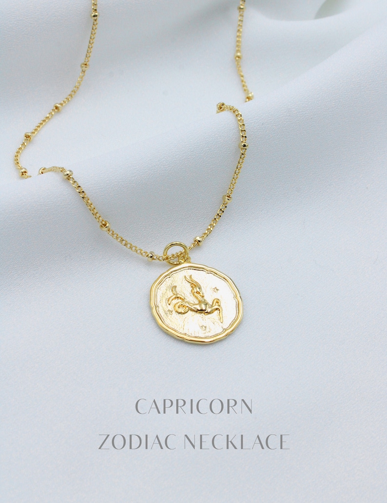 Zodiac Coin Necklace Capricorn Zodiac Sign Zodiac Necklace Etsy