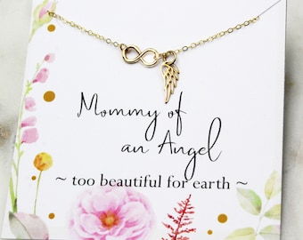 Gold Infinity Angel Wing Baby Loss Necklace, With Monogram and Birthstone