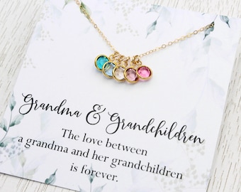 Grandmother Necklace, Birthstone Jewelry for Grandma, Grandma Gift, Birthstone Necklace for Mom,Crystal Necklace,Grandmother of 1 ~ 7