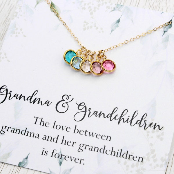 Mother's Day Gift, Grandmother Birthstone Charm Necklace,  Birthday Gift for Grandma, Other Message Cards Available, Gift for Her