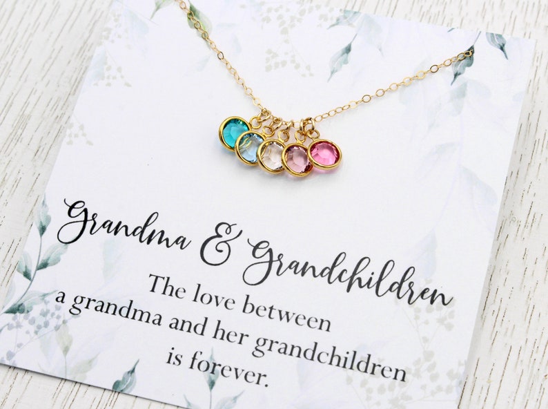 Personalized Necklace for Grandmother Crystal Birthstone Necklace for Mom Gift for Mom in Silver Gold or Rose Gold Jewelry for NANA