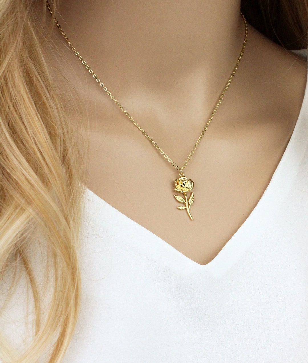 Rose Flower Necklace Gold Rose Jewelry Gift for Wife and Etsy