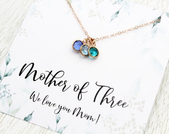 Mother of Three Necklace, Crystal Birthstone Necklace for Mom, Grandmother of 1 ~ 7, Mother's Day Gift / More Message Card Available