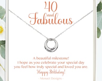 40 and Fabulous Birthday, Gold Eternity Circle Necklace, Silver Circle Link Pendant, Message Card Jewelry, Waterproof Jewelry