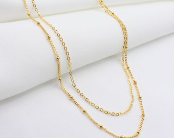 Gold Layered Necklace, Double Chain Minimalist Bracelet, Silver available