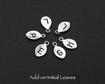 Add On Jewelry Charms, Personalized Silver Leaf, Hand Stamped Initial Charm, Comes with jump ring