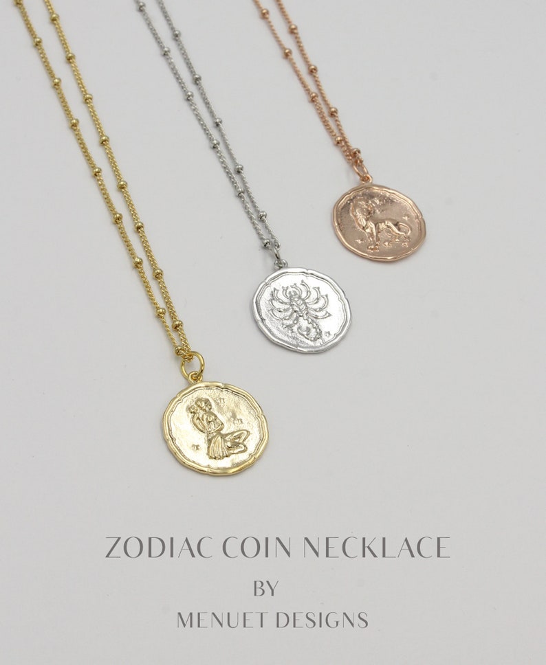 Gold Zodiac Coin Necklace Layered Zodiac Necklace Choice Etsy