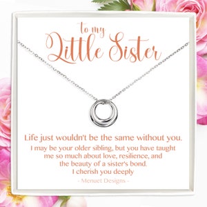 Collier soeur, collier cercle éternité en argent pour petite soeur, pendentif maillon cercle argenté, avec carte de message, bijoux imperméables